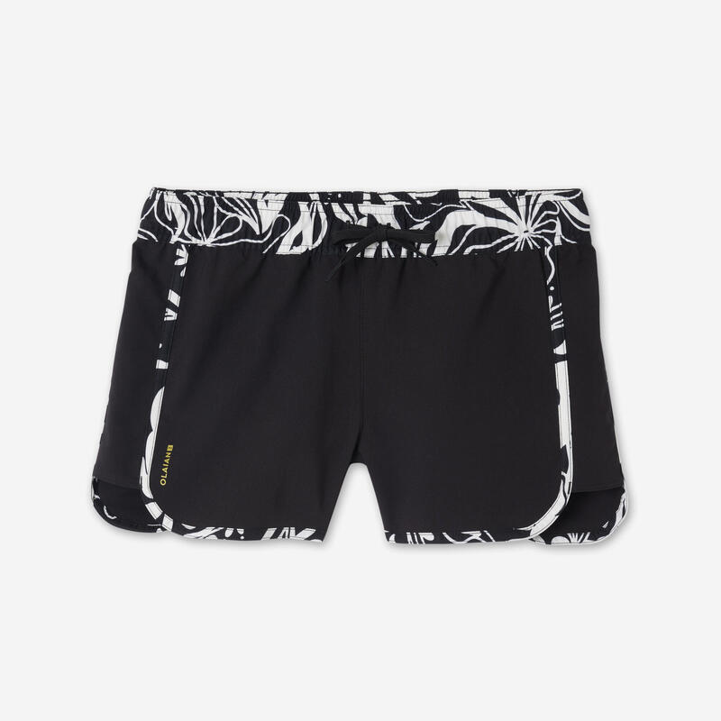 Kadın Kısa Deniz Şortu/Boardshort - Siyah/Beyaz - Desenli - TINI