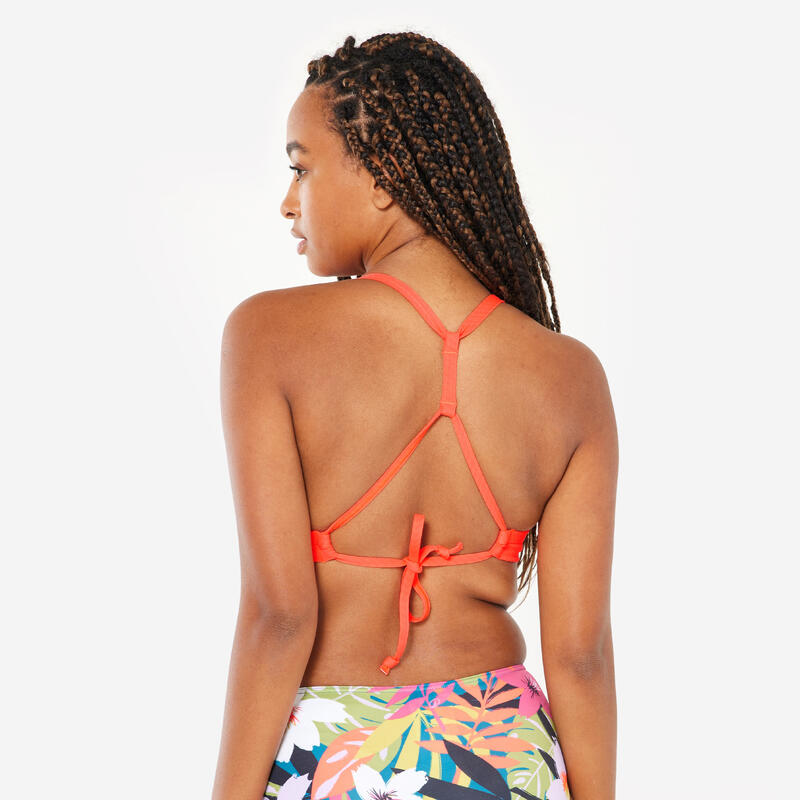 Haut de maillot brassière texturé surf Femme - Bea orange fluo