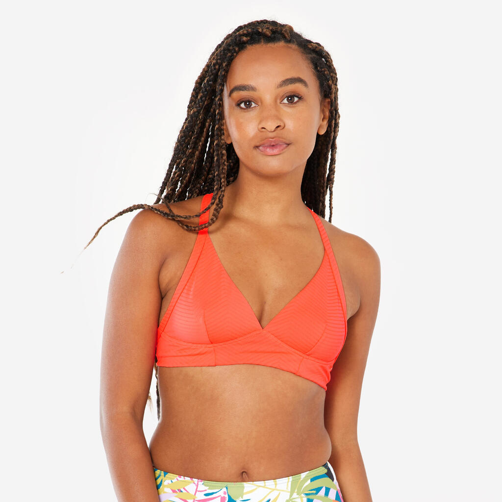 Women’s surfing textured bikini crop top - Bea neon orange