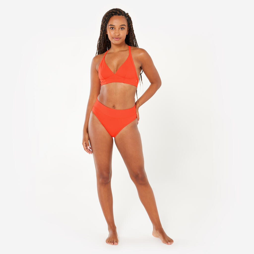 Bas de maillot culotte haute texturé surf Femme - Nora orange fluo