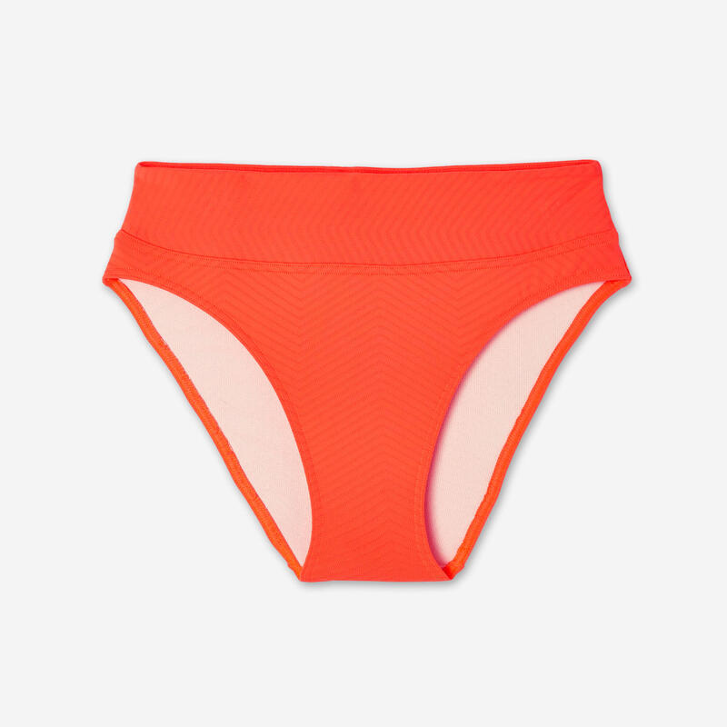 Bas de maillot culotte haute texturé surf Femme - Nora orange fluo