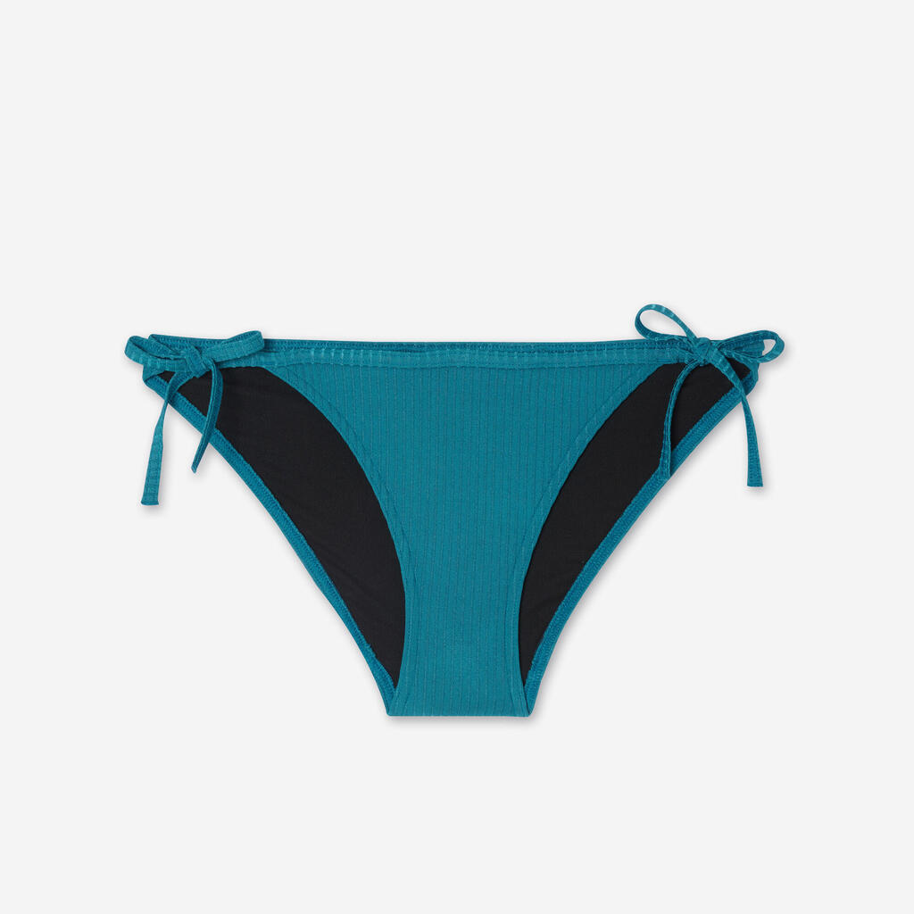 Bas de maillot culotte nouée surf texturé Femme - Sofy folk petrol bleue