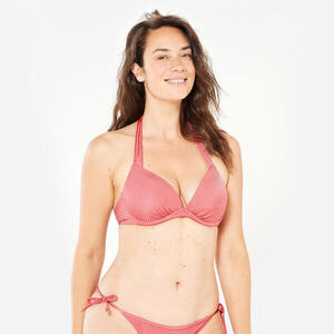 Top bikini Mujer push up relleno fijo aros acanalado rosa