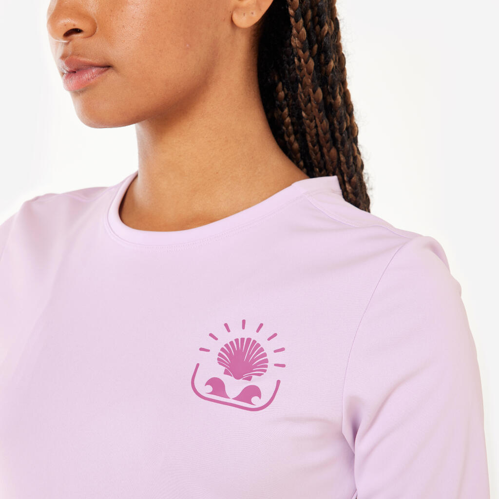 Tee shirt anti uv surf manches courtes surf Femme - Malou mauve