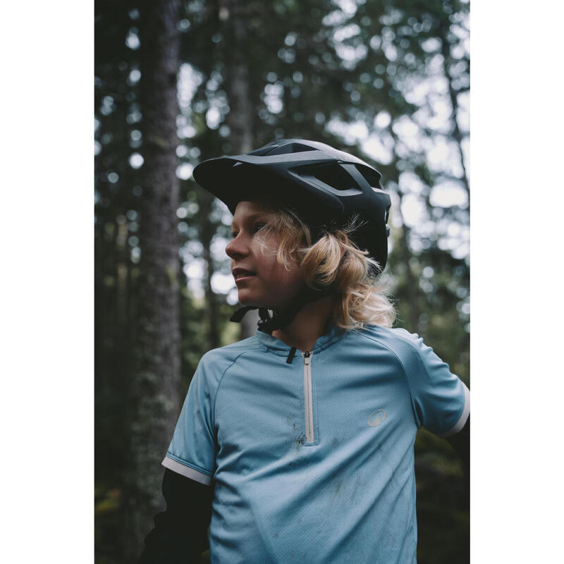 Maillot manches courtes vélo enfant 7-11 ans, 500 Bleu
