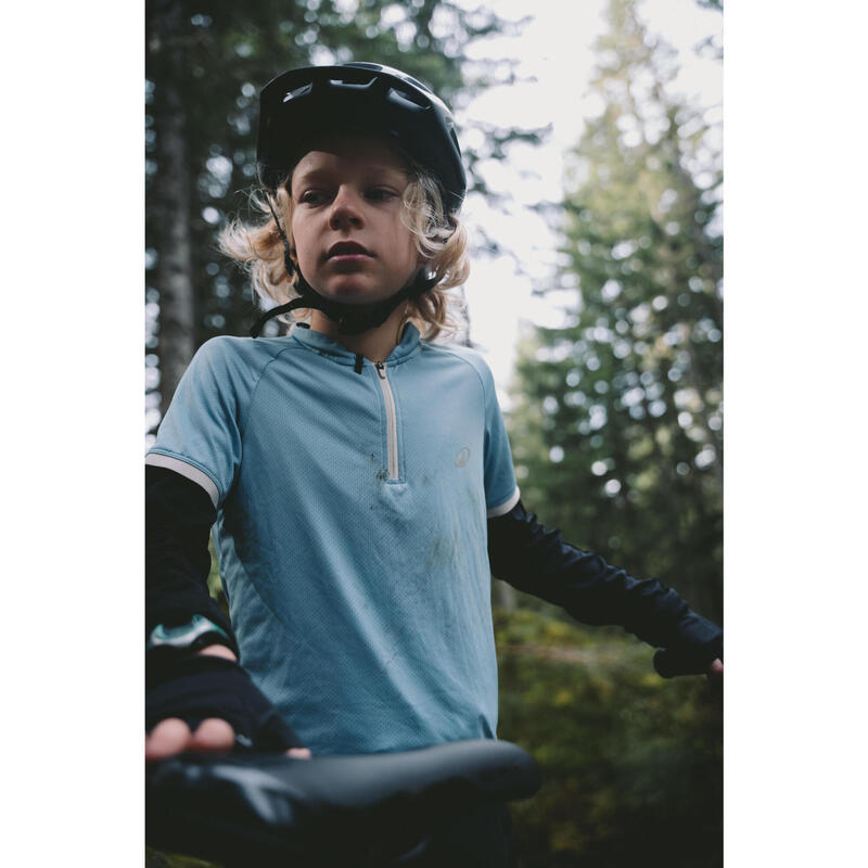 Maillot manches courtes vélo enfant 7-11 ans, 500 Bleu
