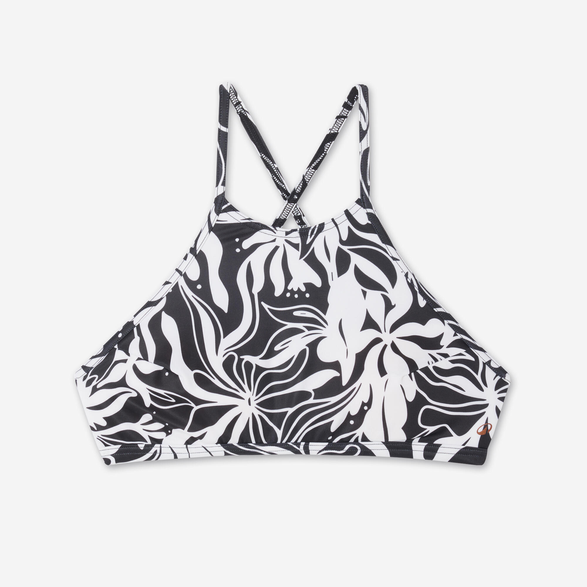 Top bikini Mujer deportivo cuello halter Negro/Blanco 6/7