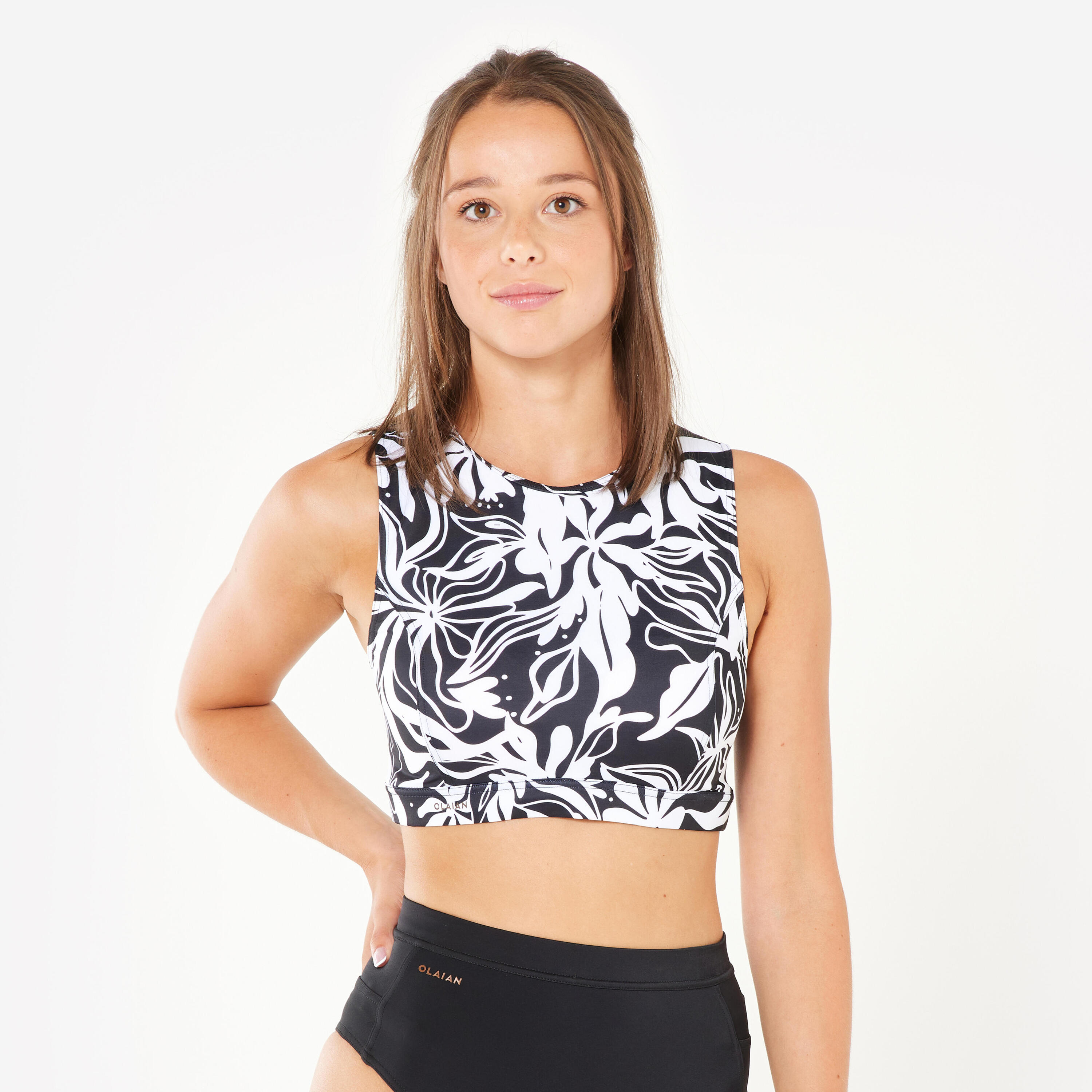OLAIAN Bikinitop voor surfen dames high-neck Carla zwart wit