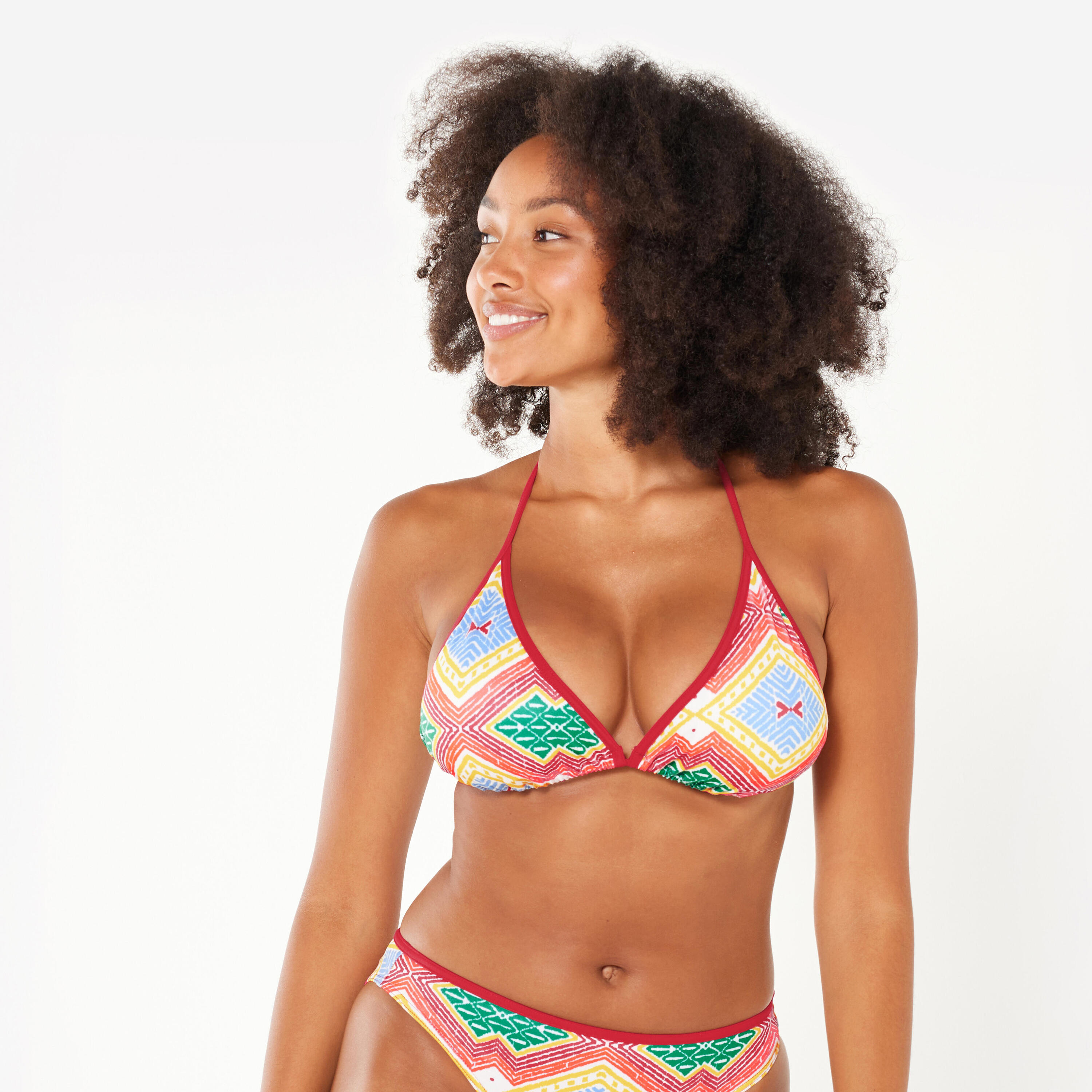 OLAIAN Top Bikini Mujer Rojo Sangría Triángulos Corredizos
