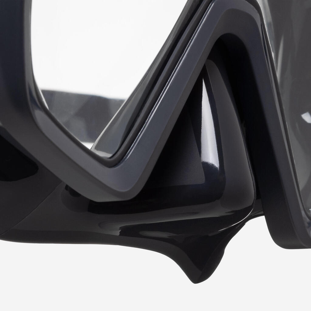 Masque de plongée anti buée - 100 Mono sangle silicone Noir Gris