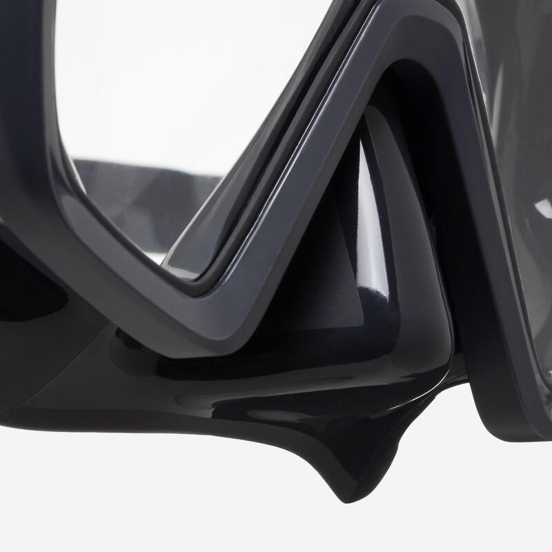 Masque de plongée anti buée - 100 Mono sangle silicone Noir Gris