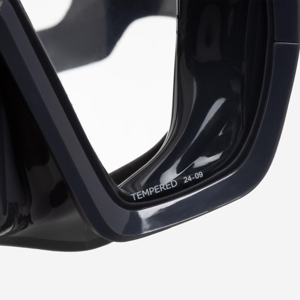Anti-fog diving mask - 100 Mono silicone strap Black Grey