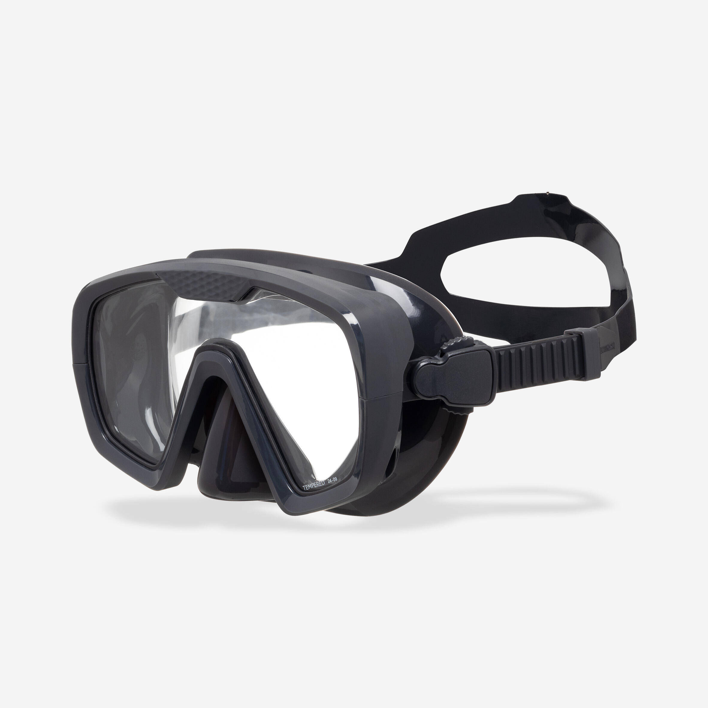 Anti-fog diving mask, 100 Mono silicone strap Black Grey
