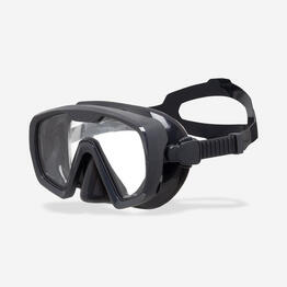 Masque de plongée anti buée, 100 Mono sangle silicone Noir Gris