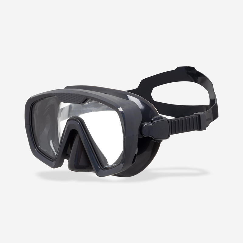 Masque de plongée anti buée - 100 Mono sangle silicone Noir Gris