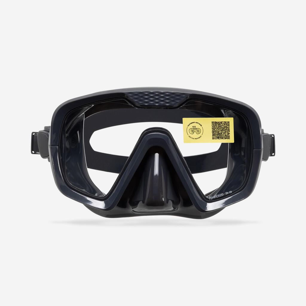 Masque de plongée anti buée - 100 Mono sangle silicone Noir Gris