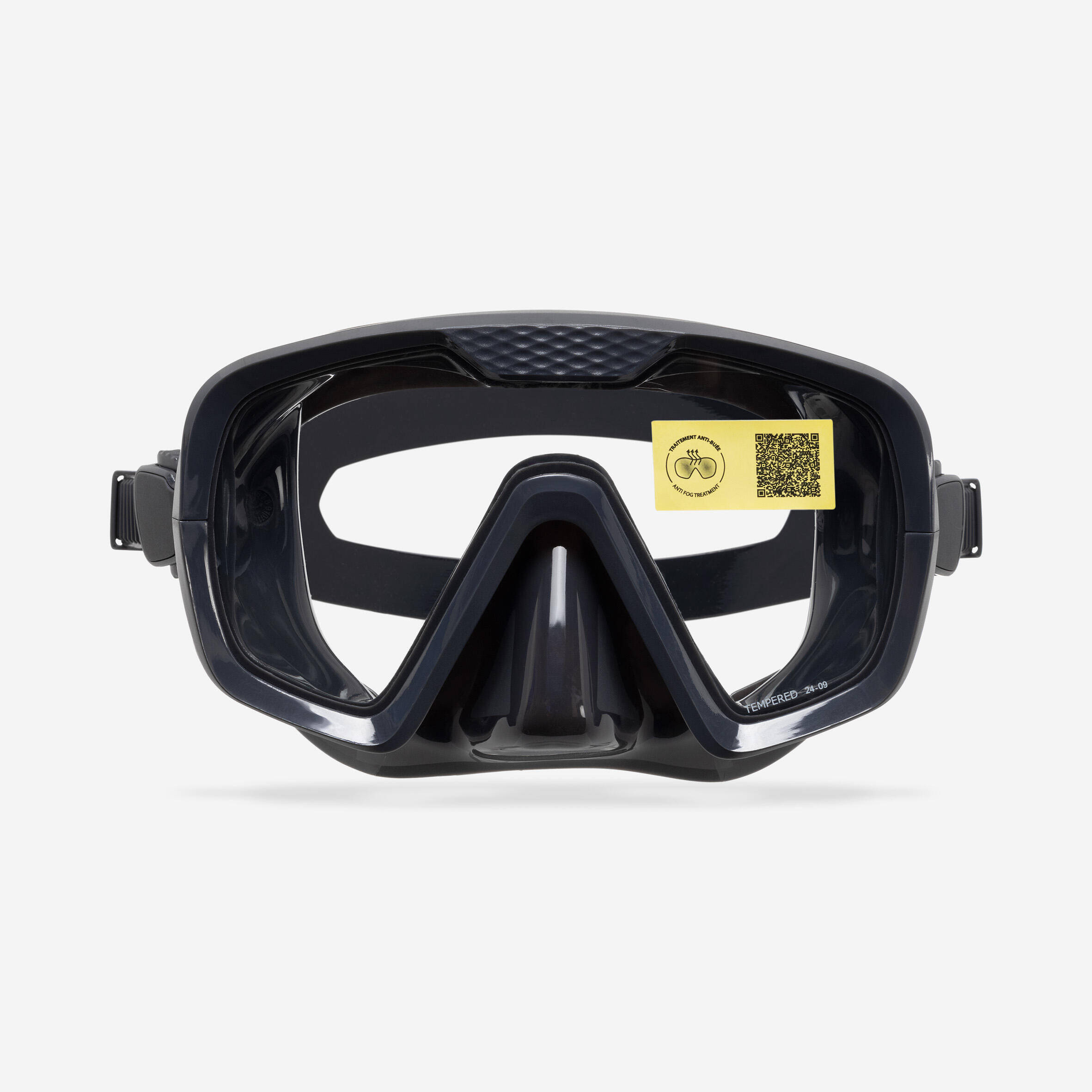 Anti-fog diving mask, 100 Mono silicone strap Black Grey -  3
