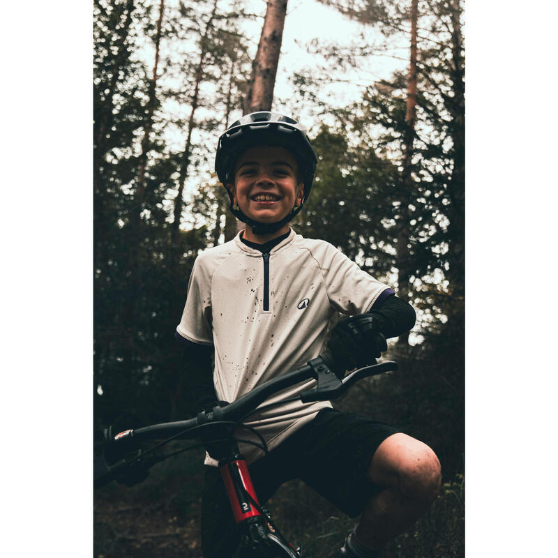 Maillot manches courtes vélo enfant 7-11 ans, 500 Beige