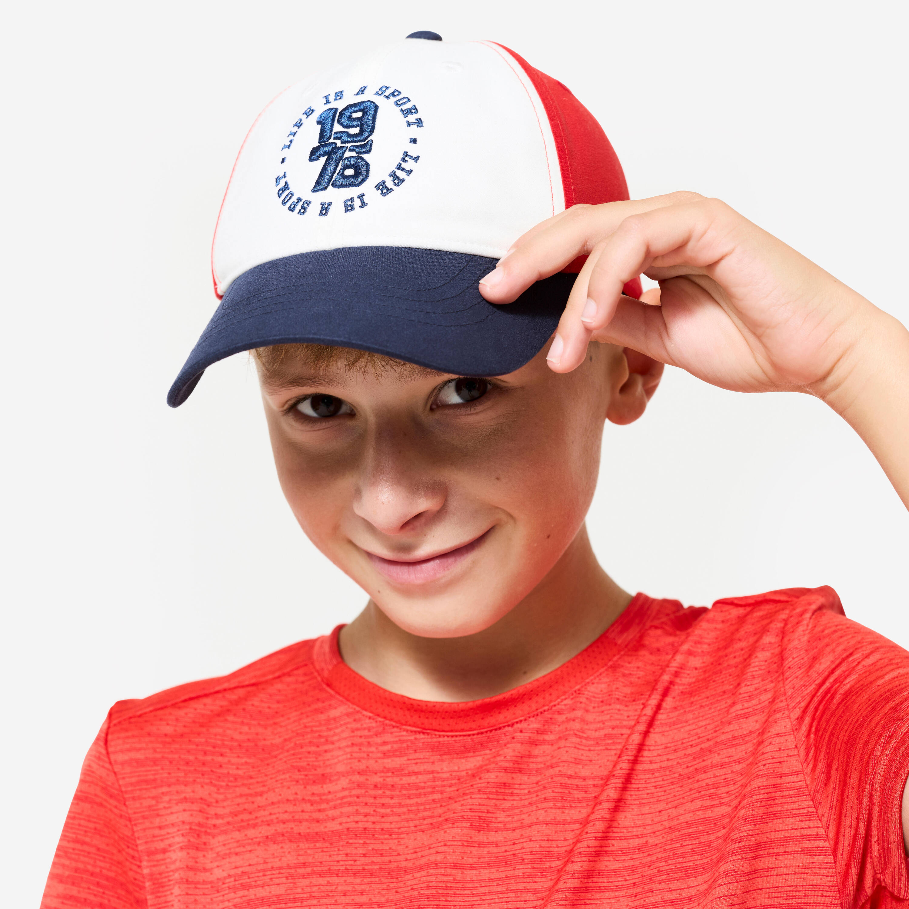 UV Protected Kid's Adjustable Cap 500 - Blue/White/Red -  2