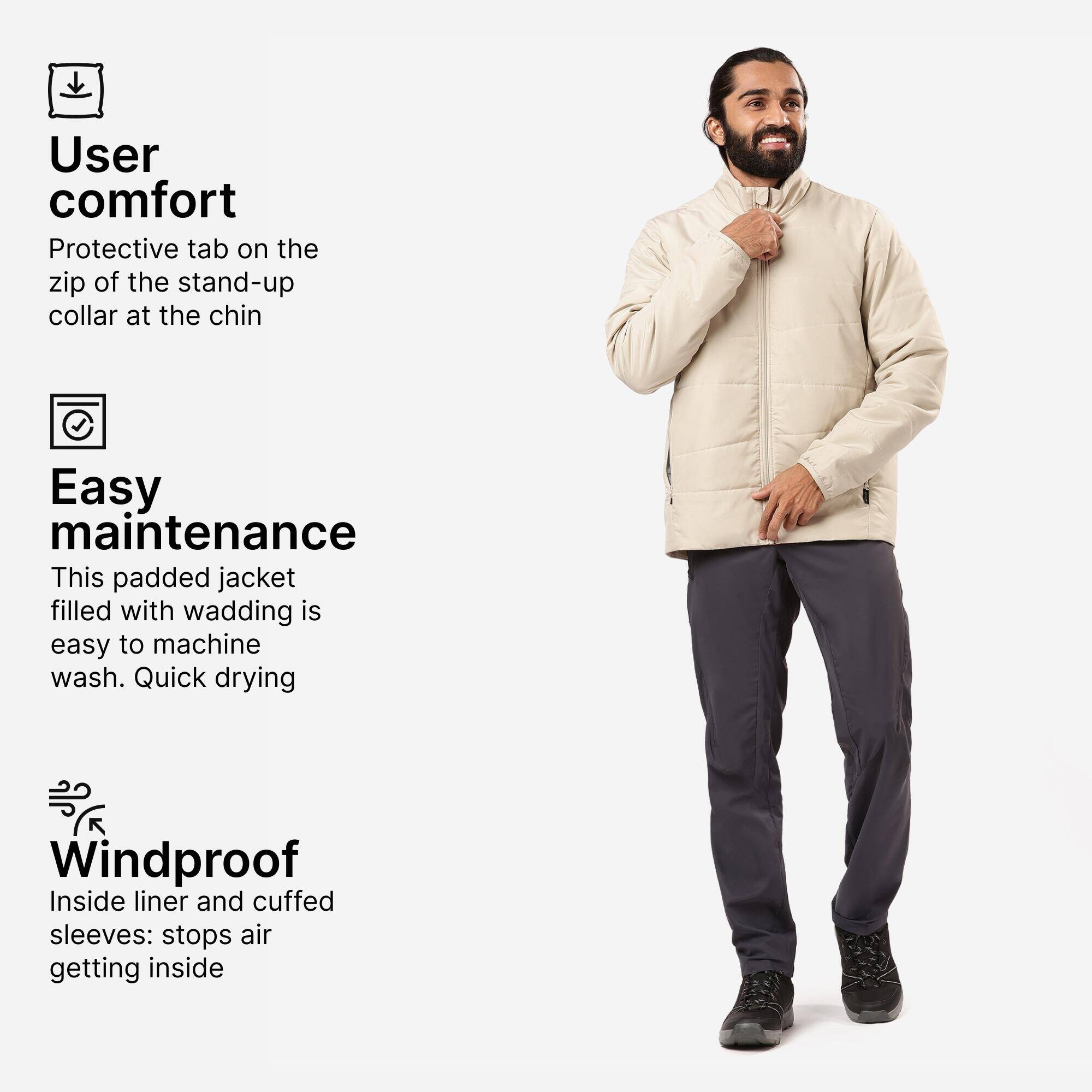 Men Puffer Jacket for Trekking - MT50 Beige -  5