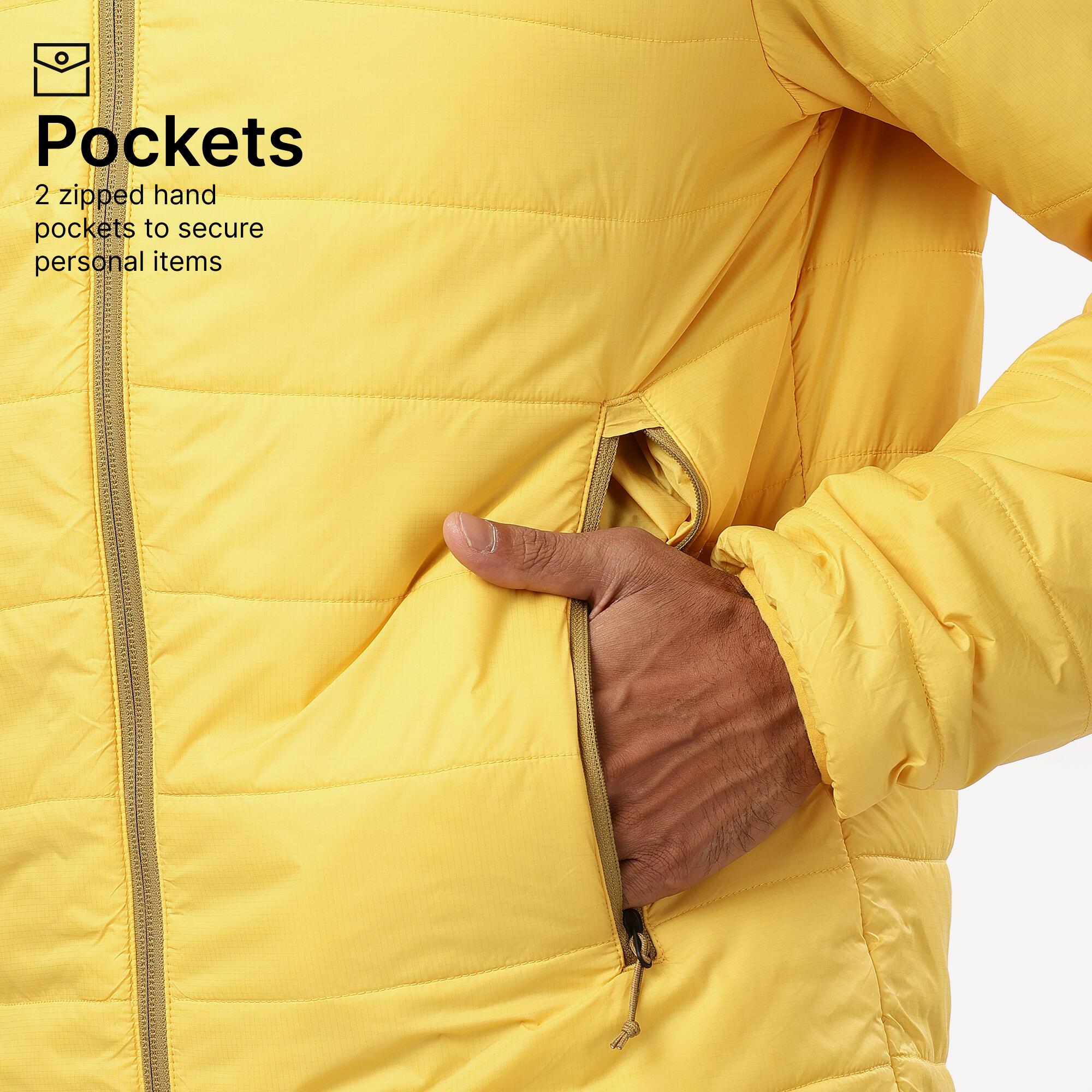 Men Packable Puffer Jacket for Trekking - MT100 -5°C Yellow