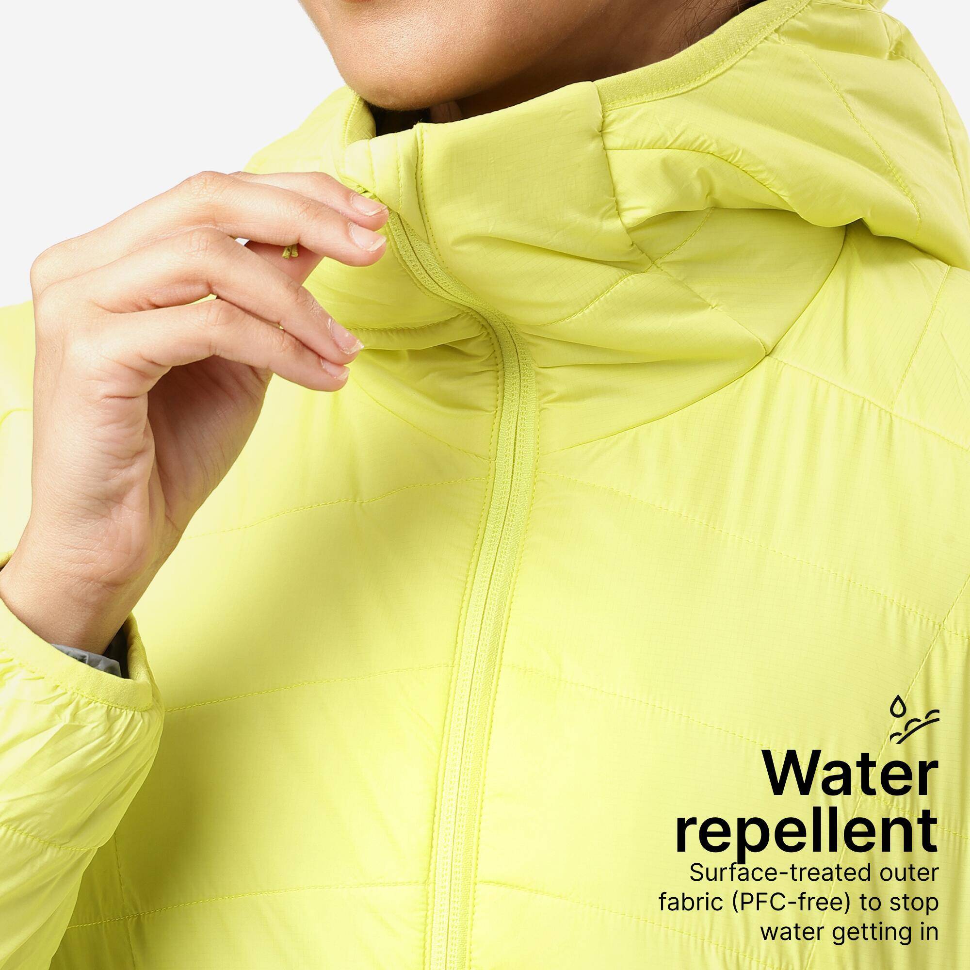 Women Warm Puffer Jacket with hood for mountain trekking- MT100 -5°C - Yellow -  4