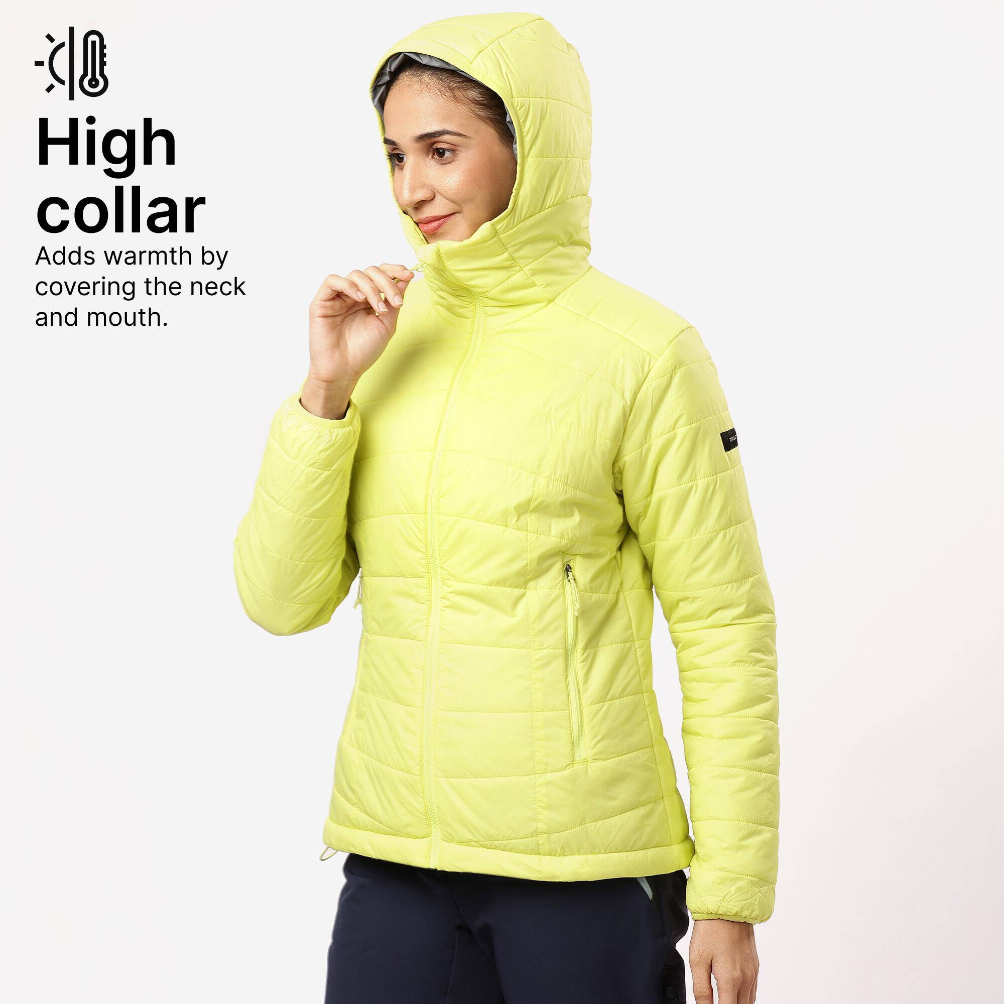 Women Warm Puffer Jacket with hood for mountain trekking- MT100 -5°C - Yellow -  3