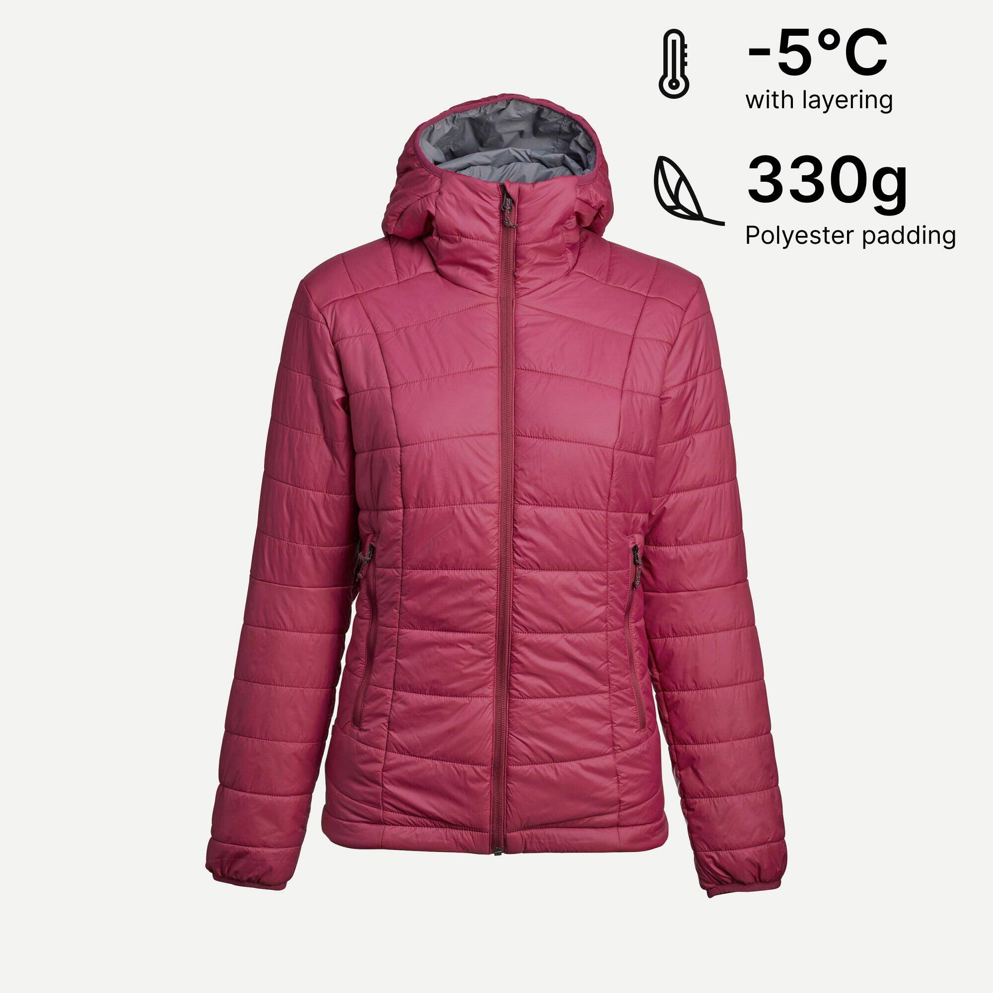 Women Warm Puffer Jacket with hood for mountain trekking- MT100 - 5°C - Purple -  2