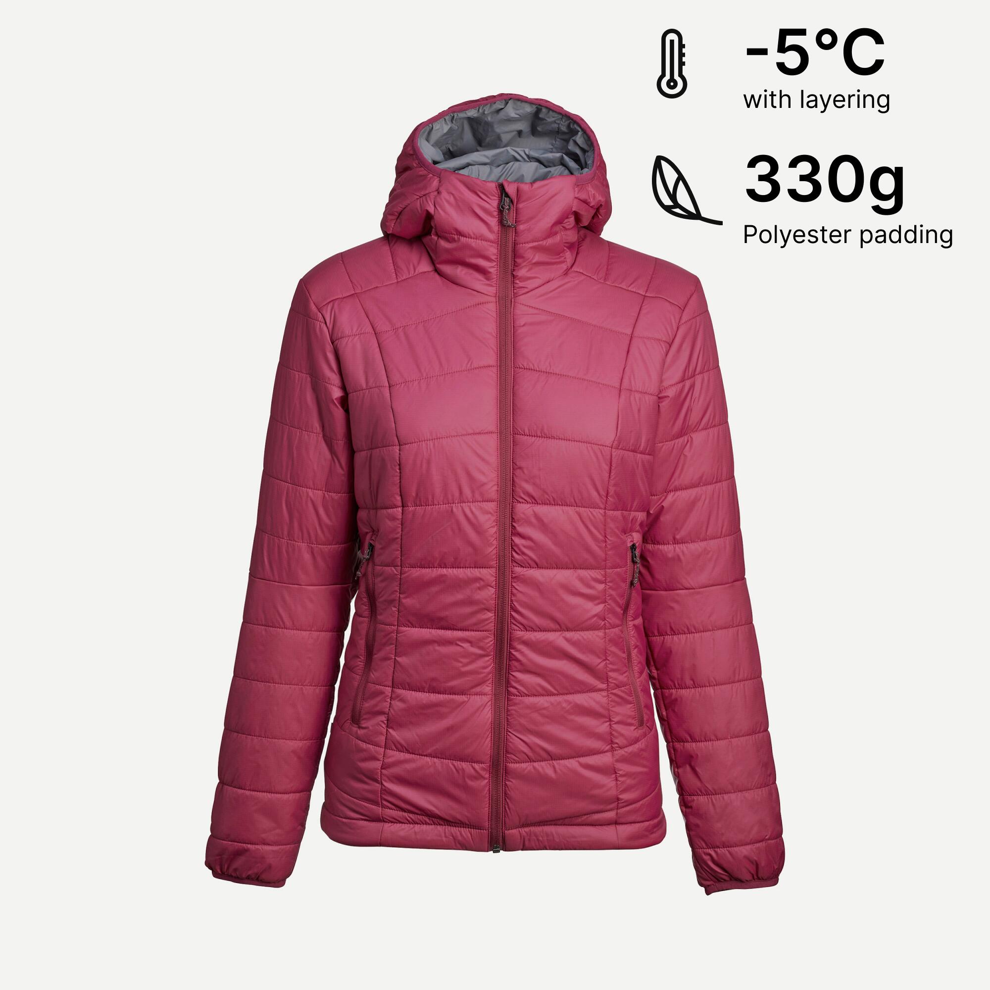 Wattierte Trekking-Jacke Synthetik mit Kapuze Damen, MT100 violett 13/22