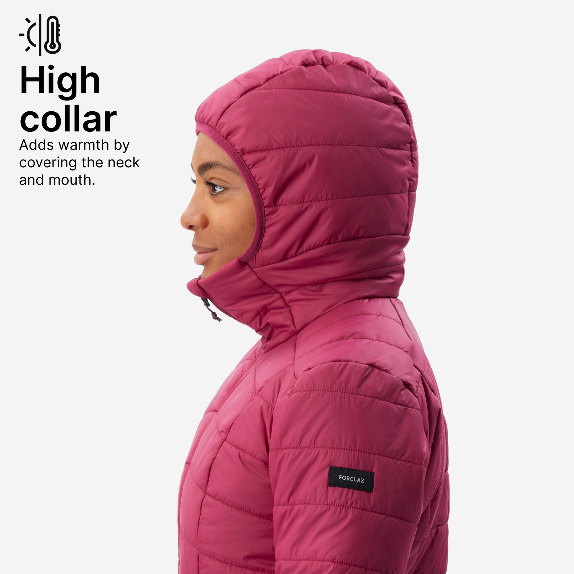 Women Warm Puffer Jacket with hood for mountain trekking- MT100 - 5°C - Purple