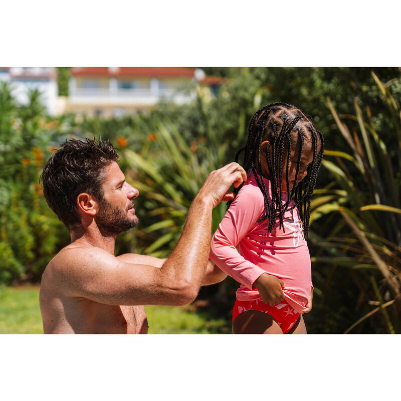 Bebek / Çocuk UV Korumalı Uzun Kollu Ti��ört - Pembe - Yıldız Desenli