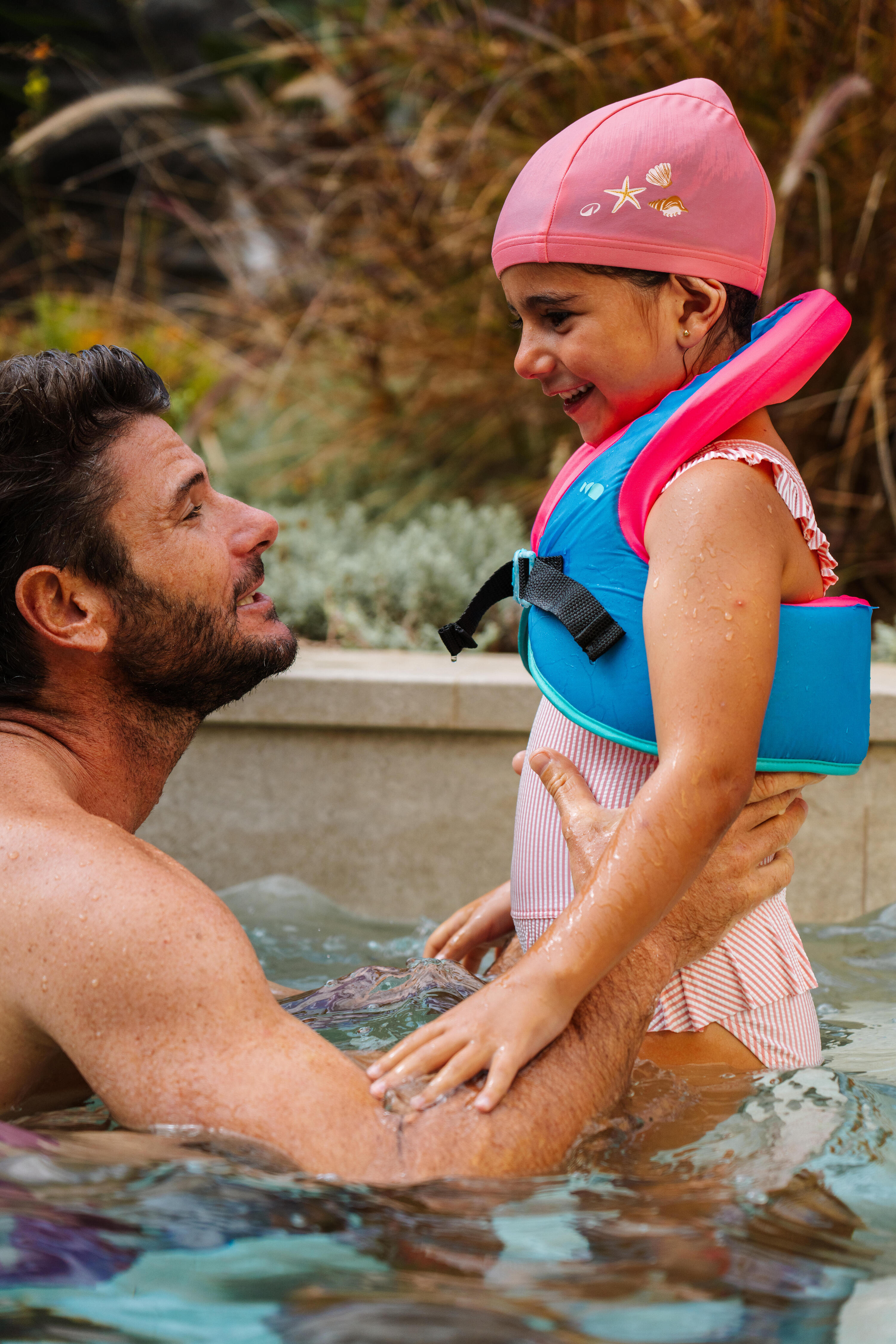 Casque de bain tissu bébé - Shell rose 7/7