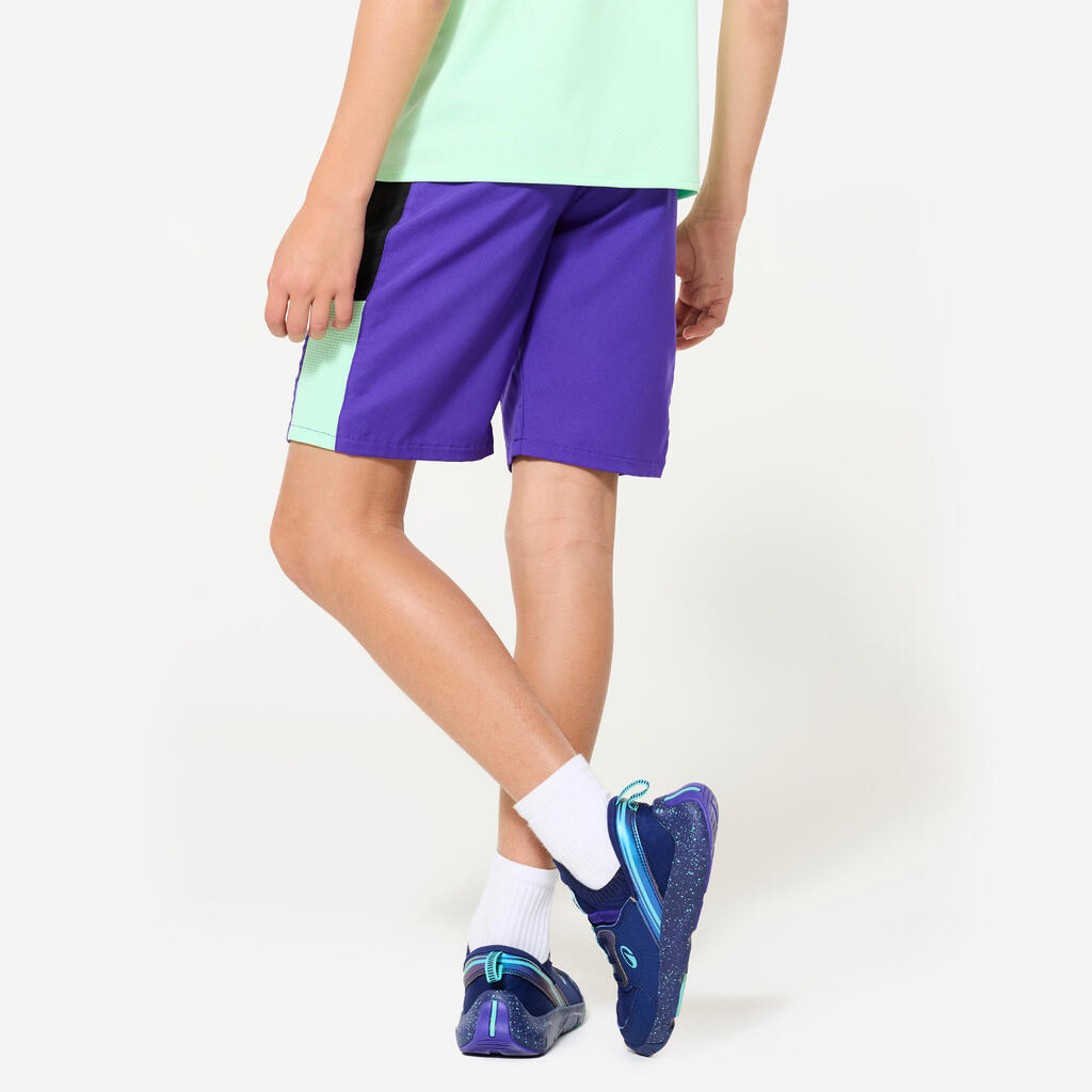 Short multisport respirant enfant, Violet noir Vert fluo