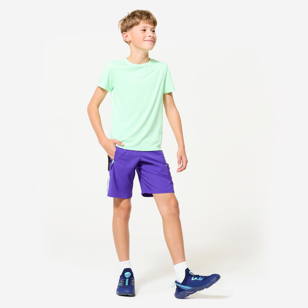 Short multisport respirant enfant, Violet noir Vert fluo