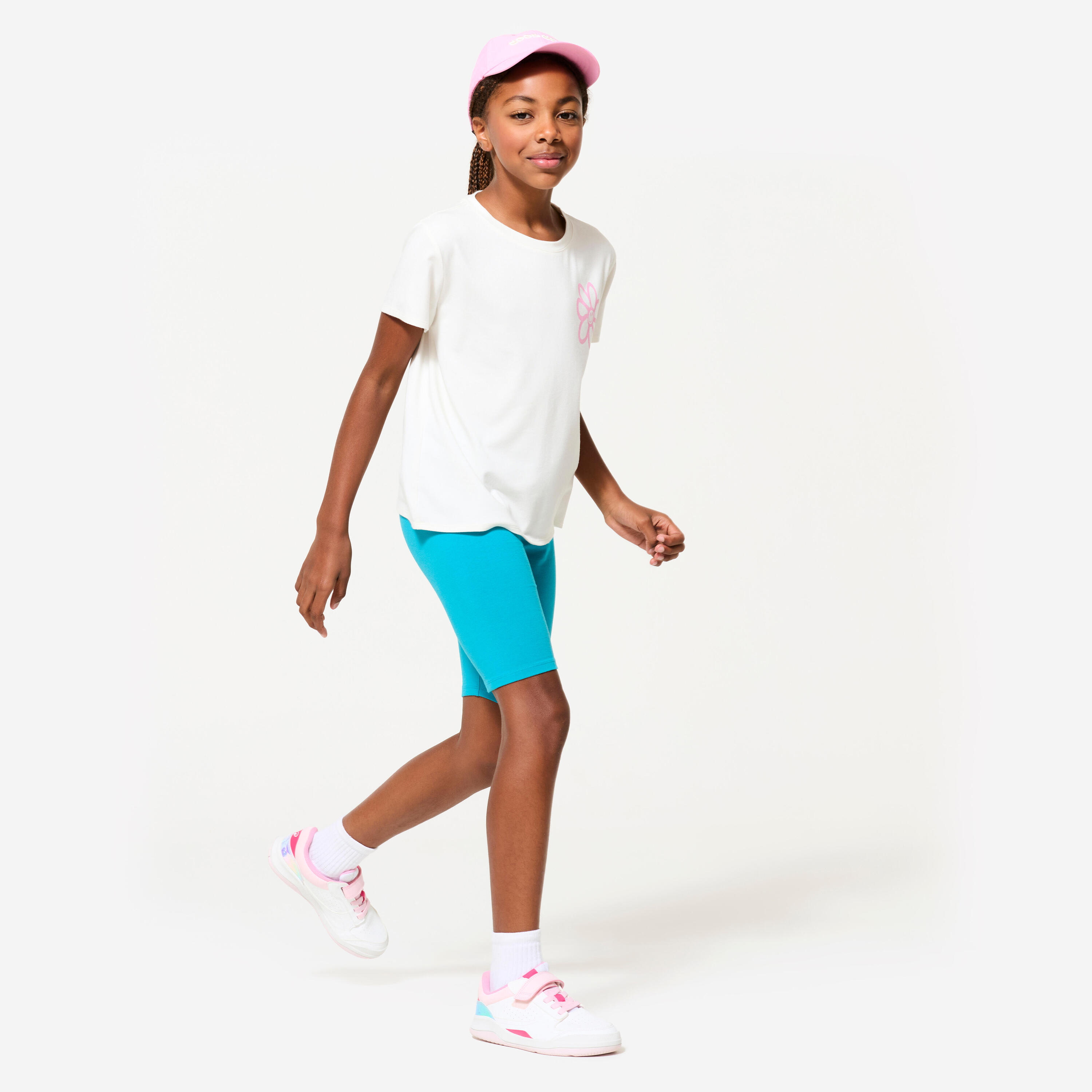 Multisport bikershort in katoen voor meisjes turquoise 2/8