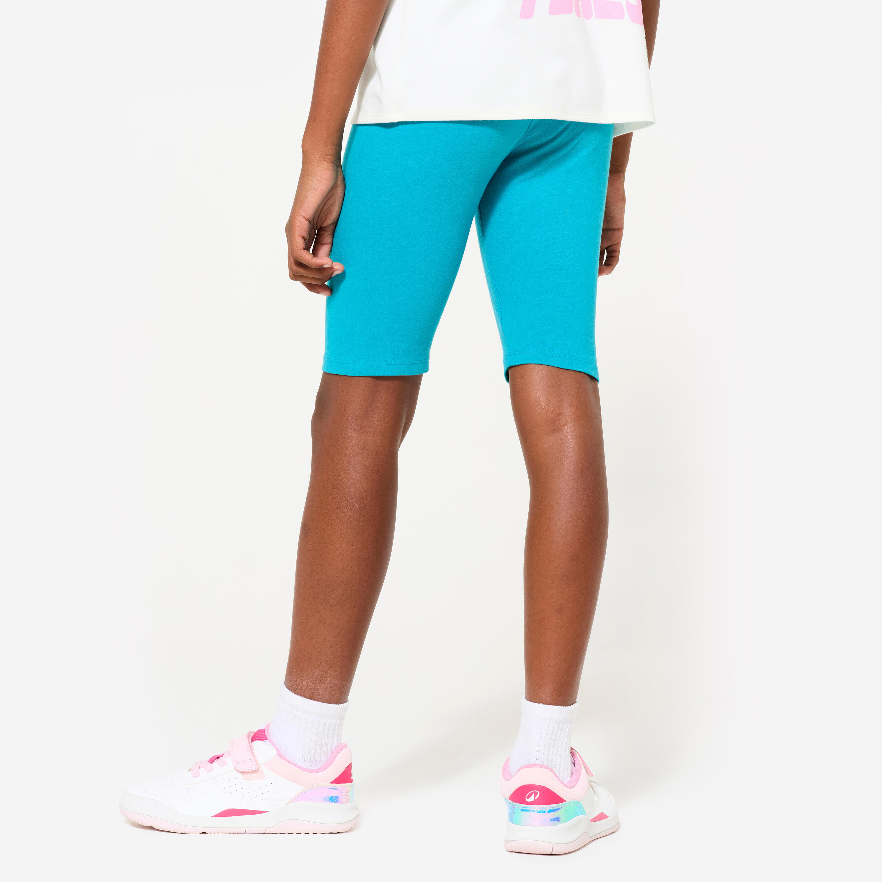Multisport bikershort in katoen voor meisjes turquoise 4/8