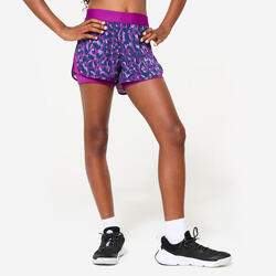 Short multisport respirant 2 en 1 fille, Imprimé violet