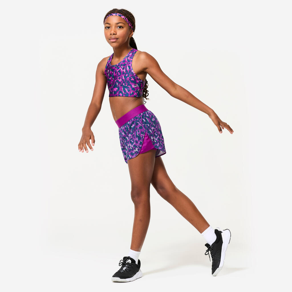 Short multisport respirant 2 en 1 fille, Imprimé violet