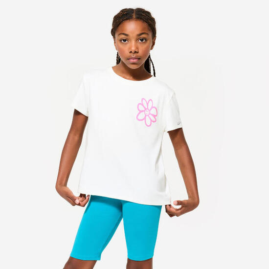 T-shirt bianca bambina ginnastica regular fit misto cotone stampata