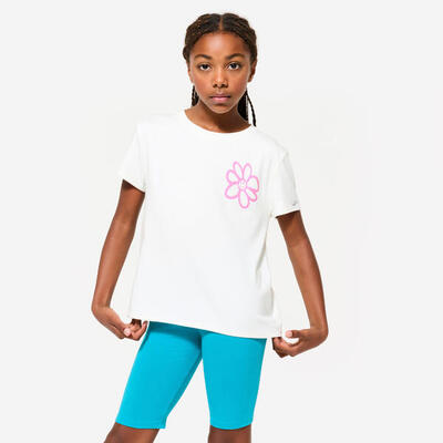 Multisport t-shirt in katoen voor meisjes wit met opdruk