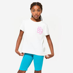 T-shirt multisport coton fille, imprimé blanc