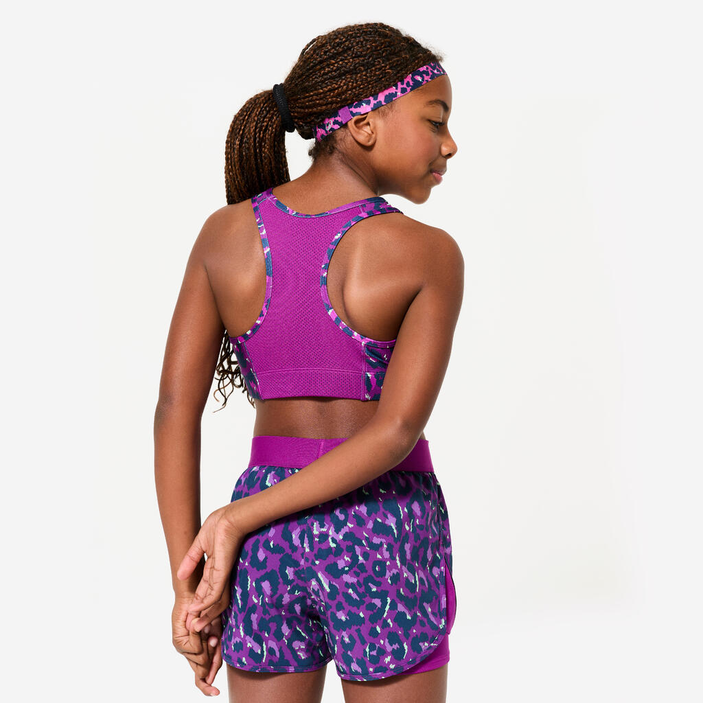 Sport-Bustier Mädchen atmungsaktiv - Leopardenprint violett 