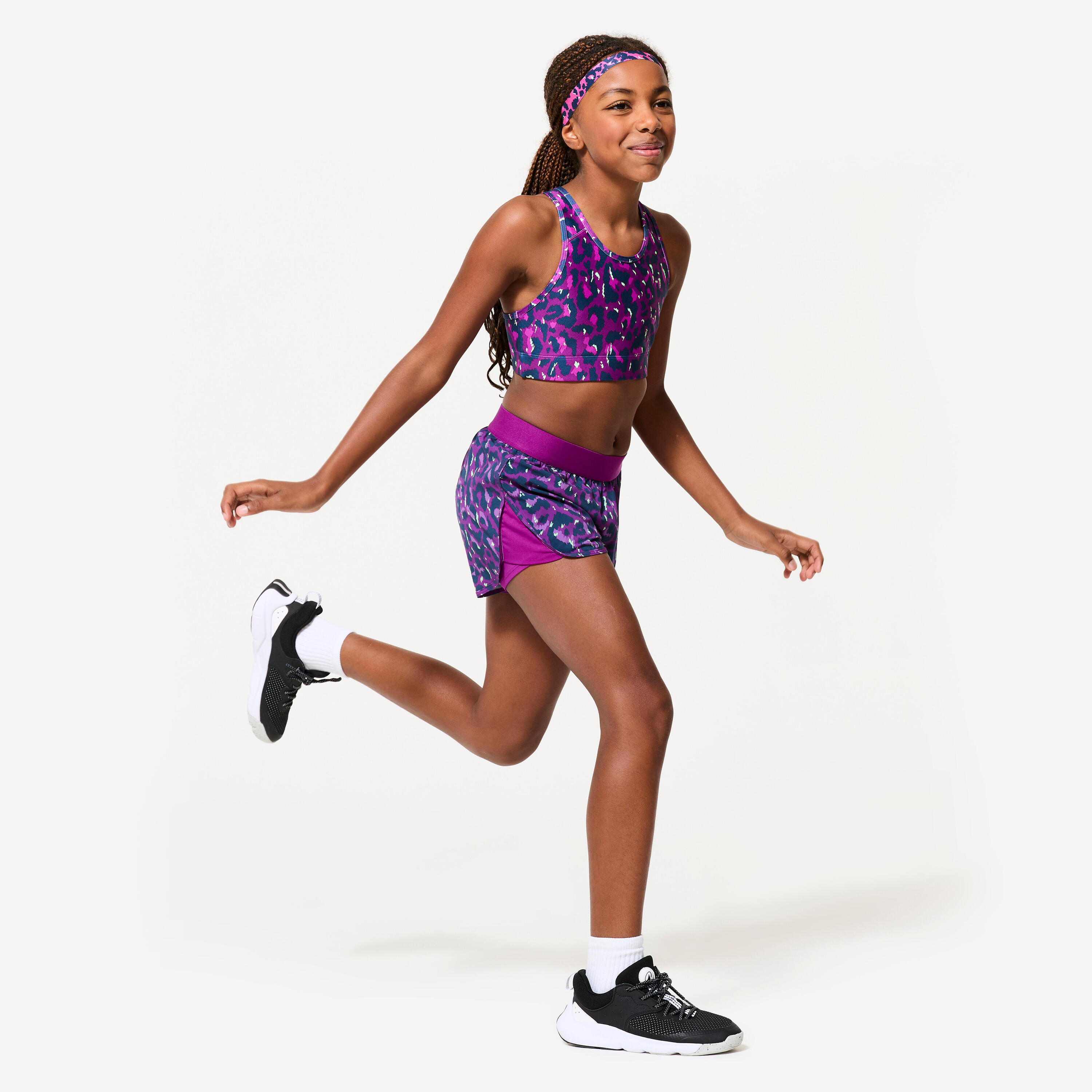 Sujetador Deportivo Niña Violeta Estampado Leopardo Transpirable 2/5
