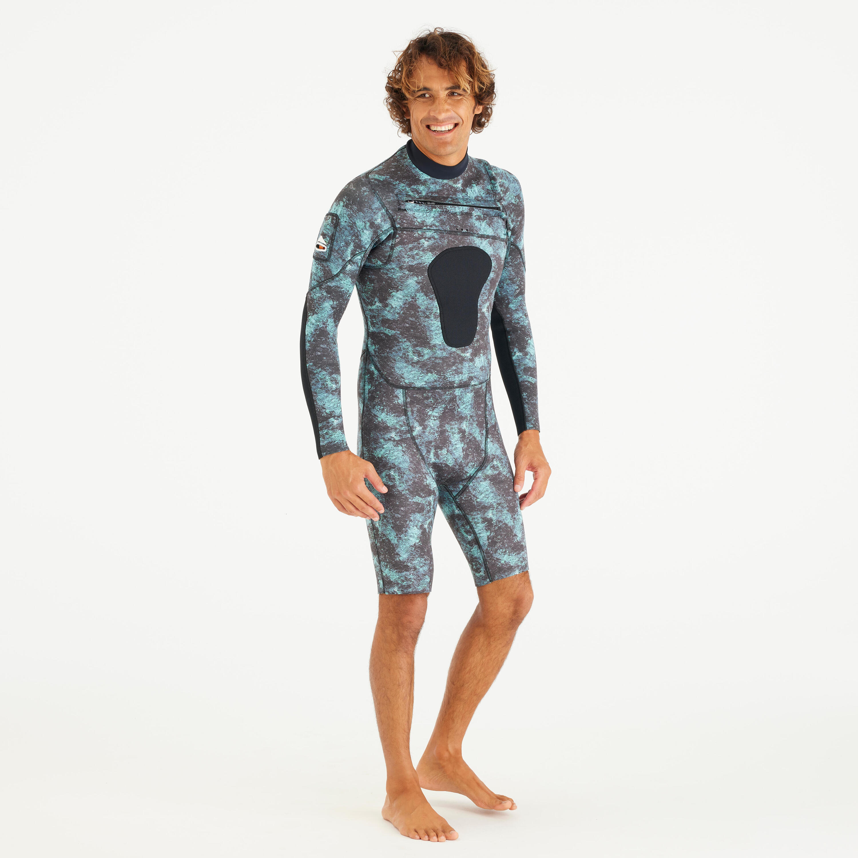 SUBEA Men’s spearfishing shorty 2.5 mm neoprene - SPF 900 long sleeve camo
