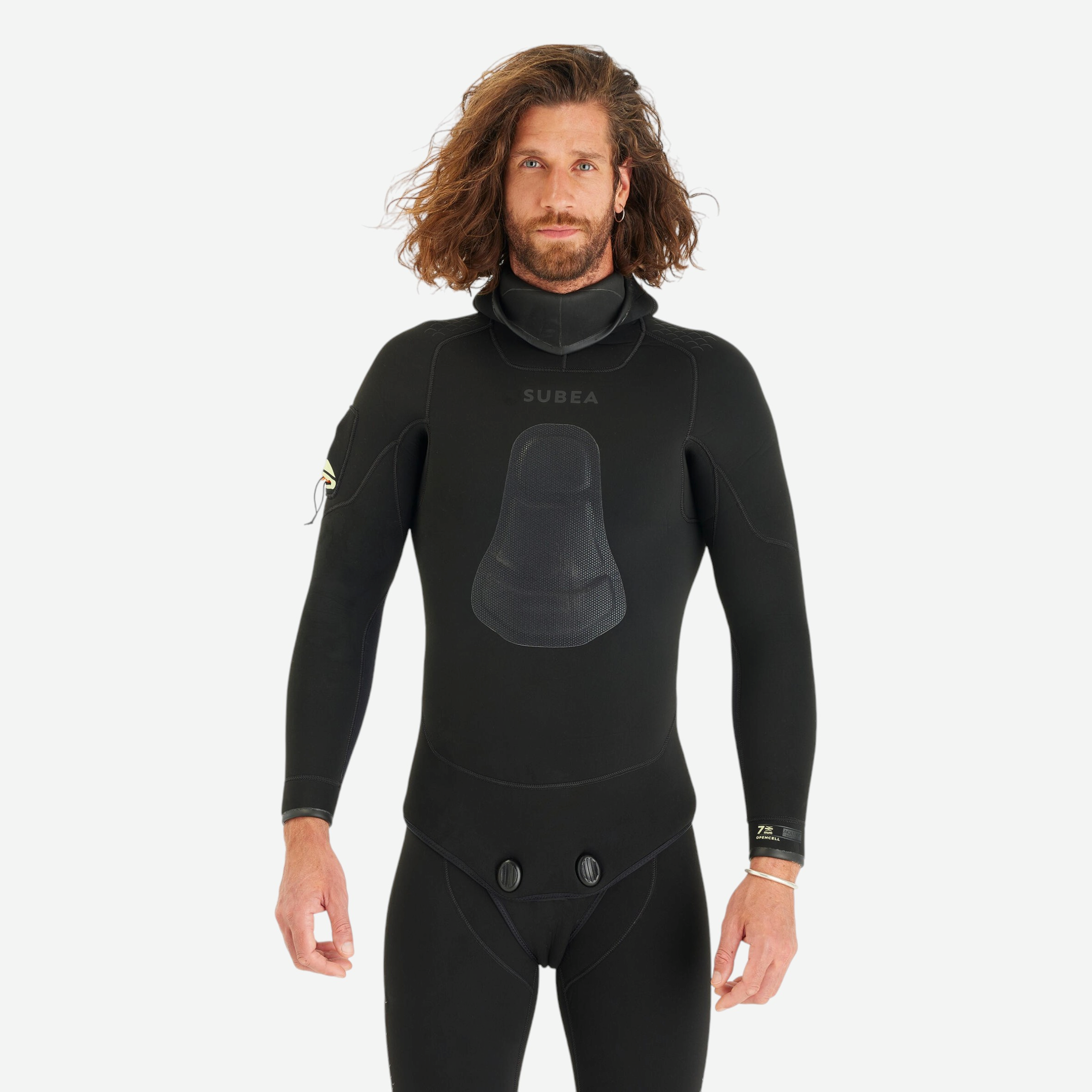 Veste chasse sous-marine néoprène refendu 7mm homme, spf 900 noir - SUBEA