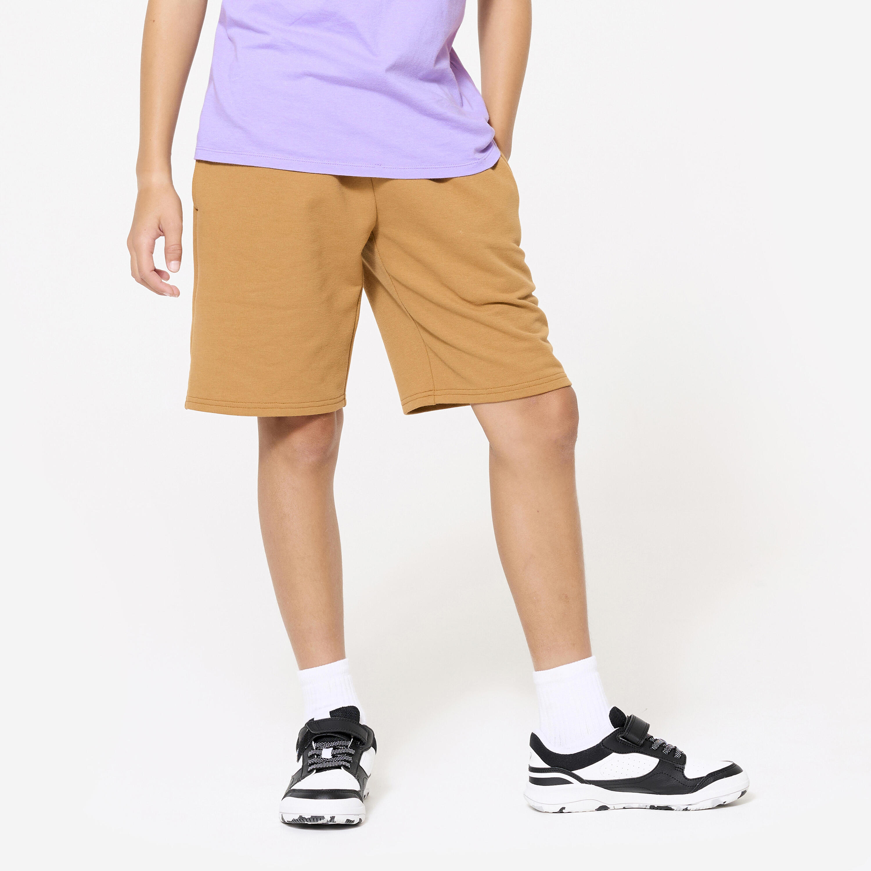 DOMYOS Pantaloncini bambino ginnastica regular fit cotone marroni