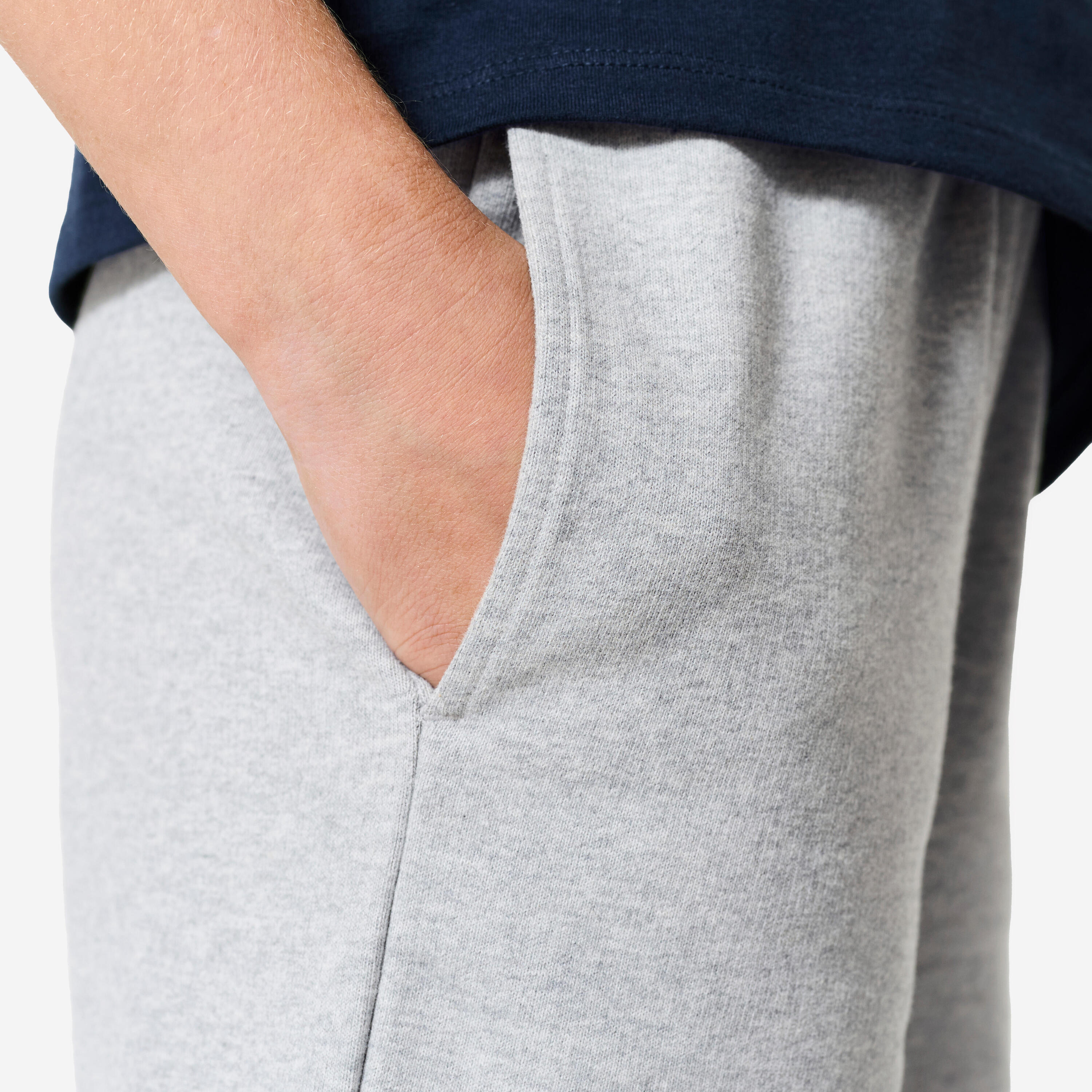 Multisport kindershort katoen gemêleerd grijs 5/6