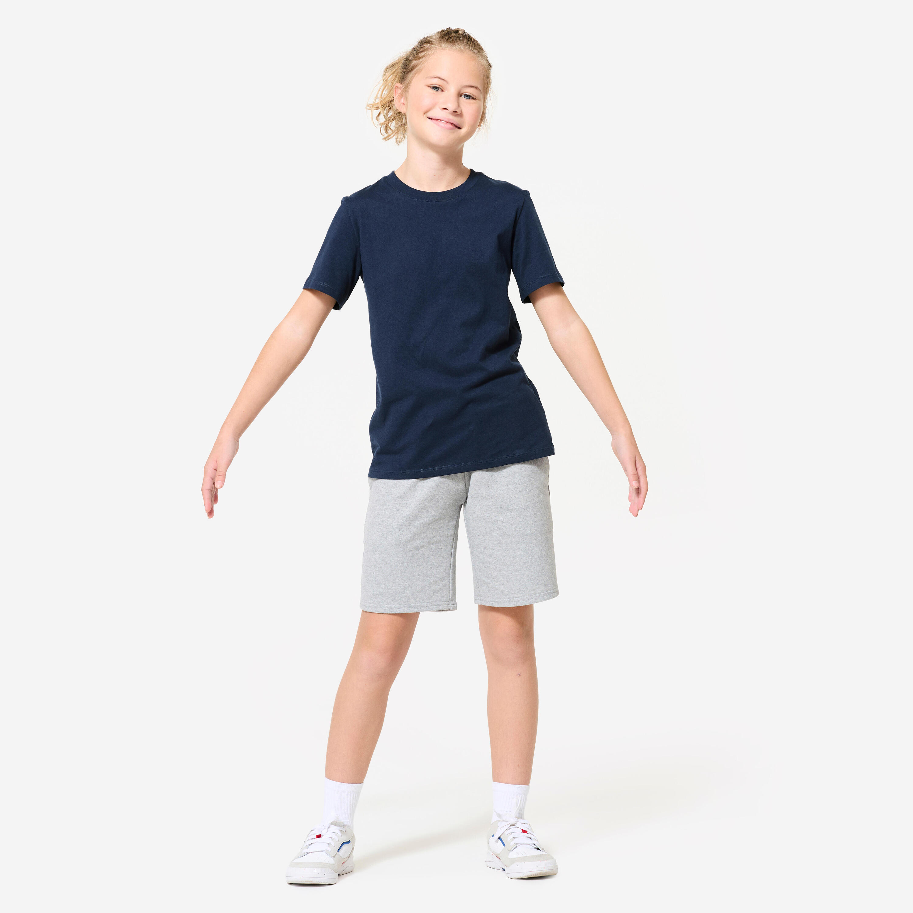 Multisport kindershort katoen gemêleerd grijs 6/6