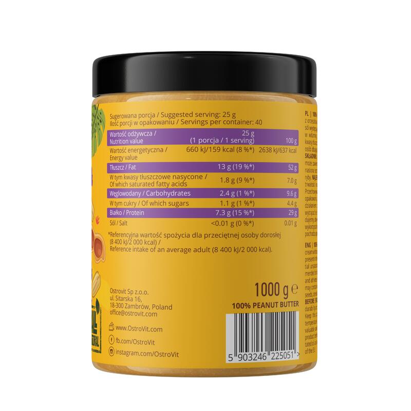 Krem Orzechowy OstroVit 100% Peanut Butter 1000 g chrupiący