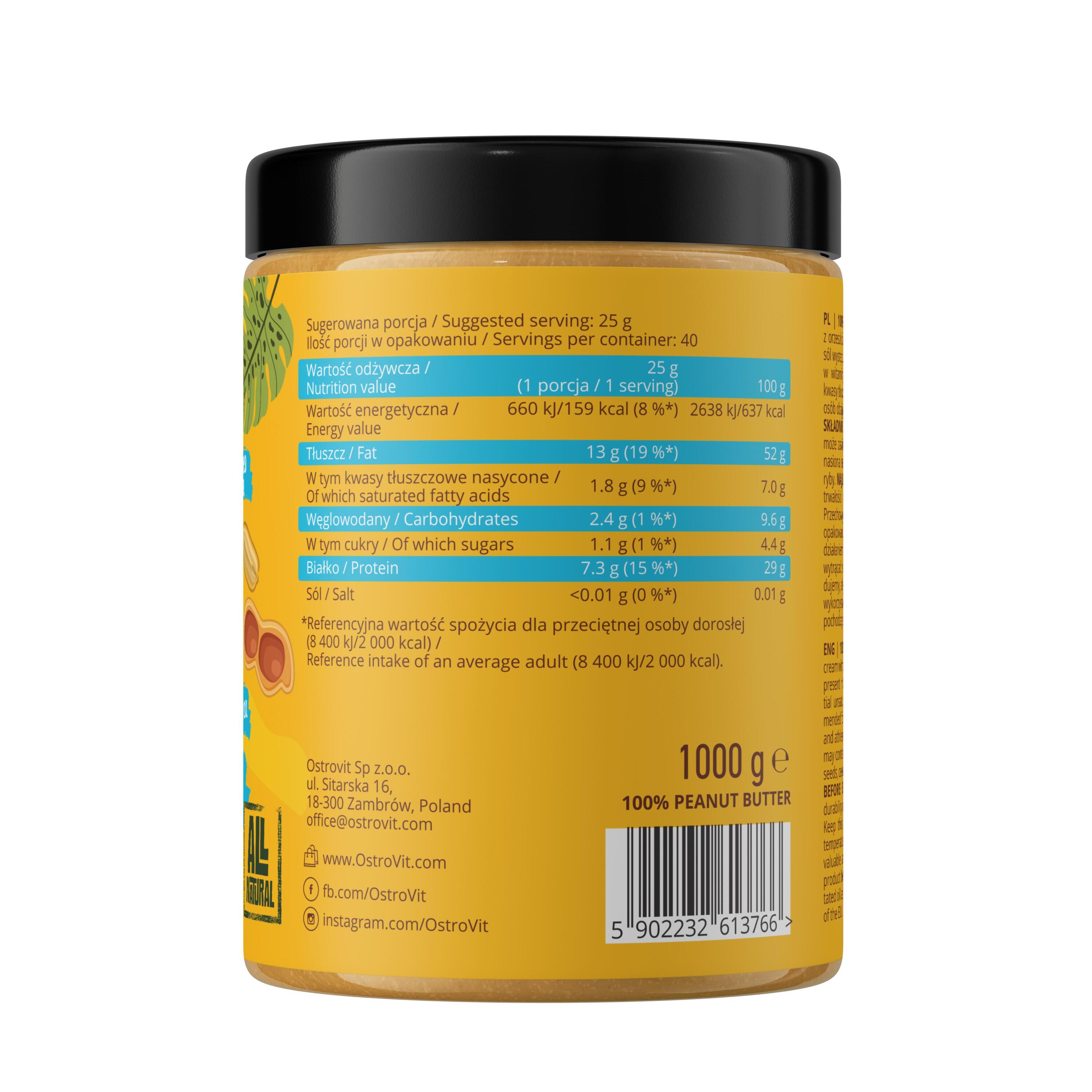 Krem Orzechowy OstroVit 100% Peanut Butter 1000 g gładki 2/2